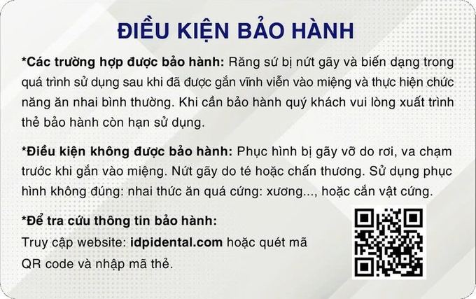 Thẻ bảo hành IDPI - mặt sau